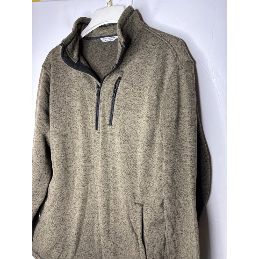 Field and Stream Mens Olive Green Heather Quarter‎ Zip Fleece Pullover MD
